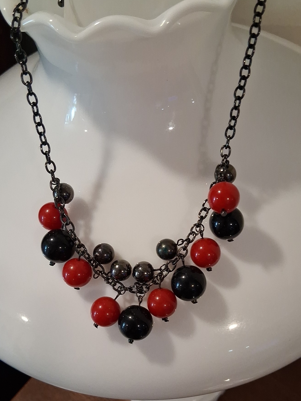 Black and Red Beaded Layered Necklace